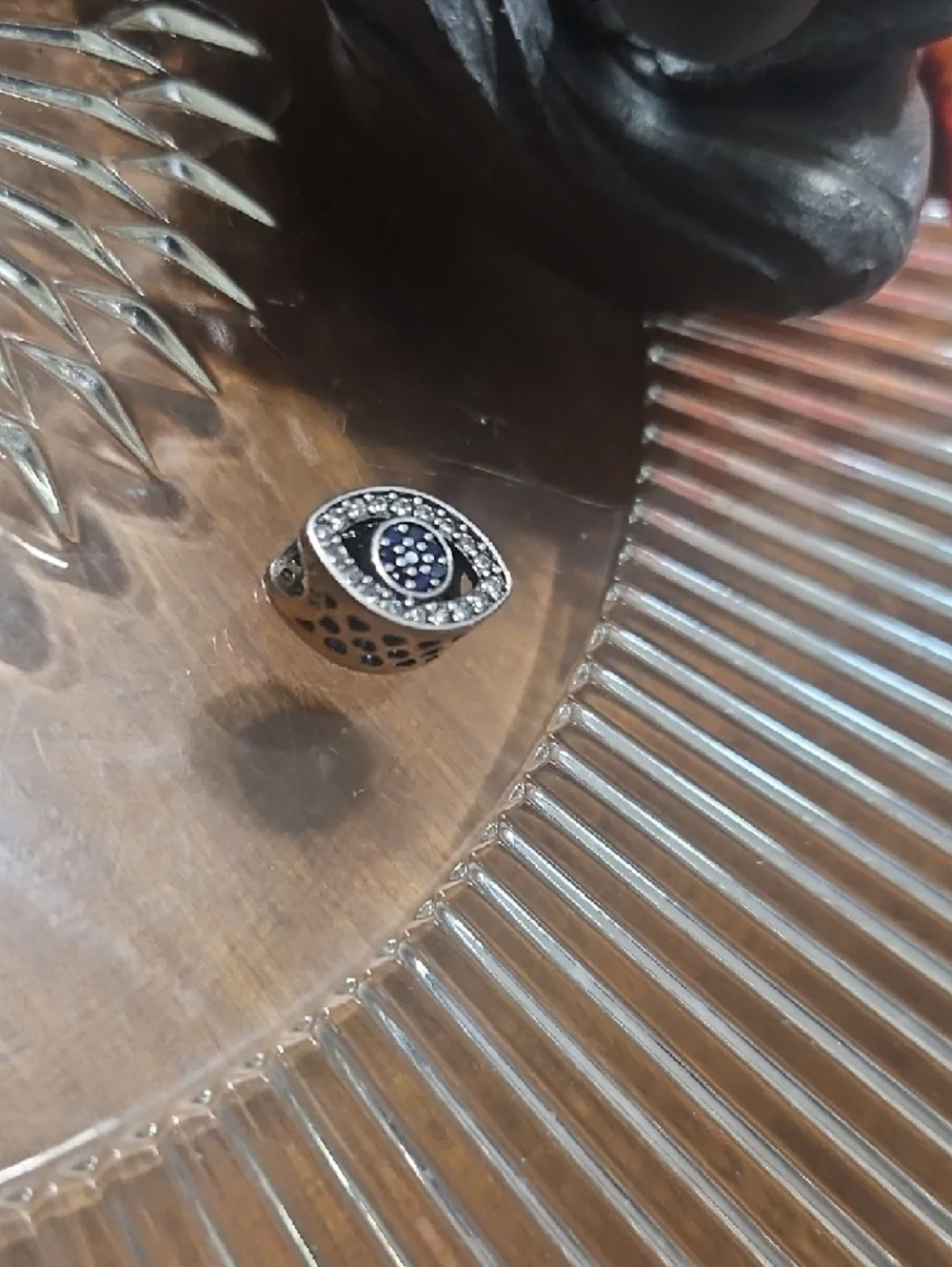 Sterling Silver Evil Eye Charm Pendant Sapphires&White CZ& Heart Filigries